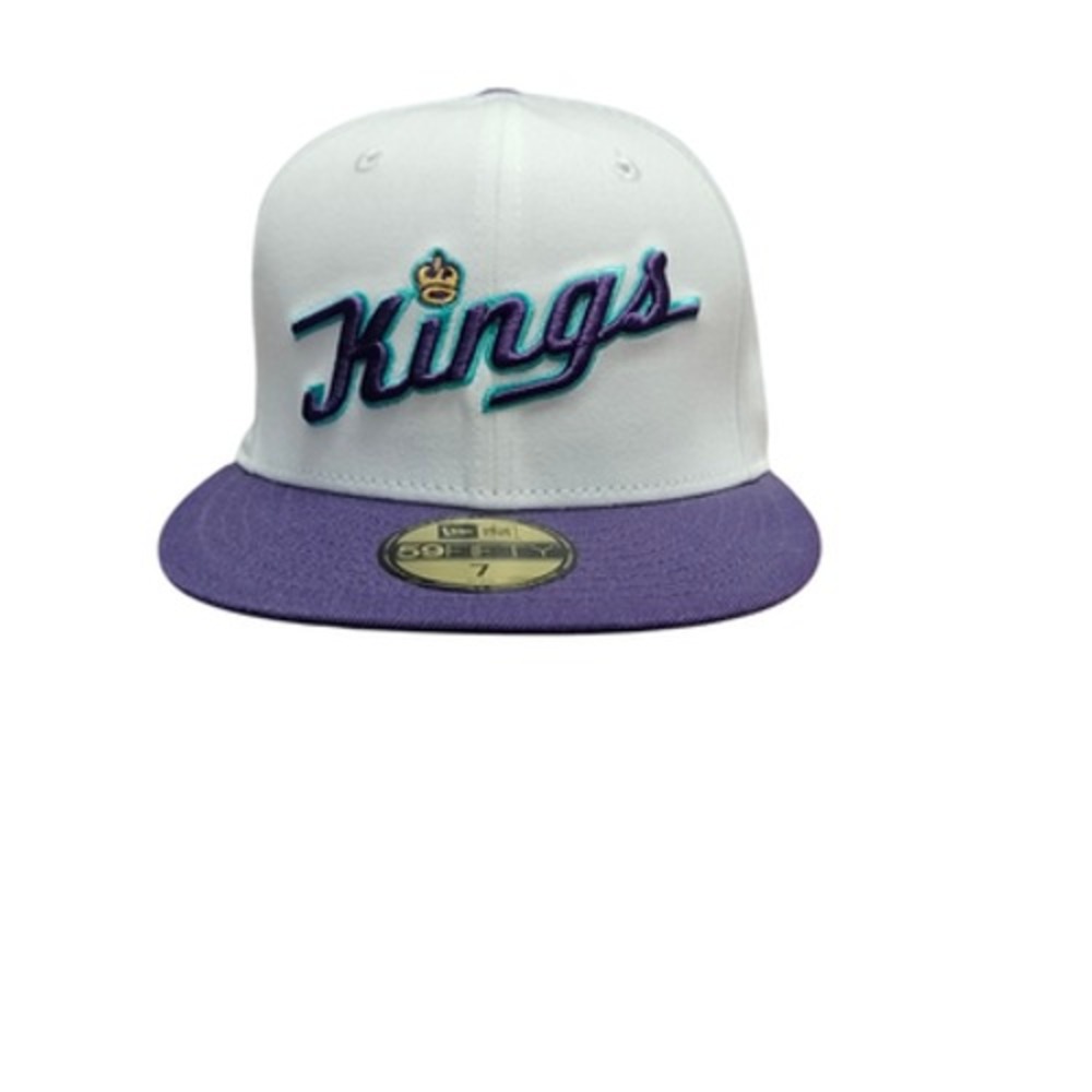 Queens‎ Kings Hat Cap Fitted Mens 7 White Purple Baseball New Era 59FIFTY Script